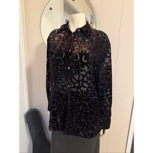 Paolo Santini Vintage Burnout Silk Velvet Animal Print Blouse XL